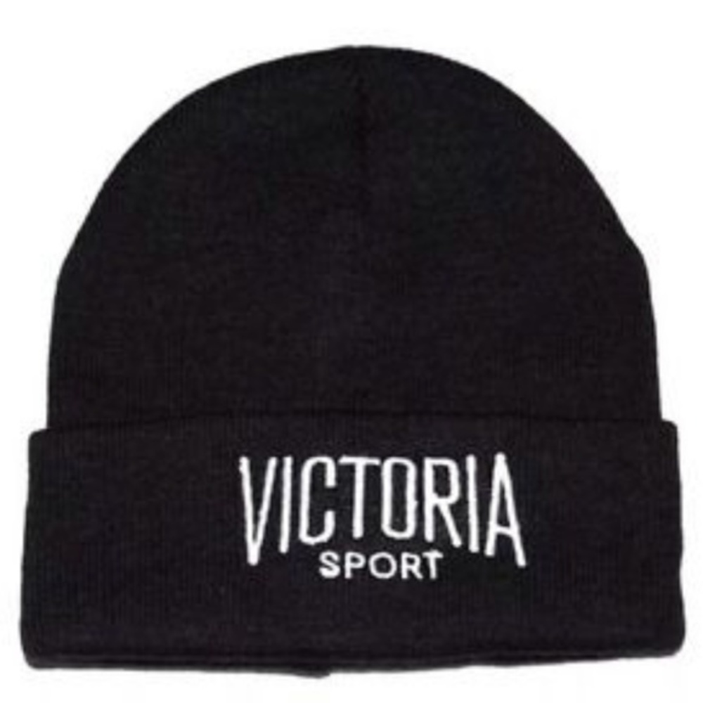 Victorias Secret Beanie Hat Black Knit with logo